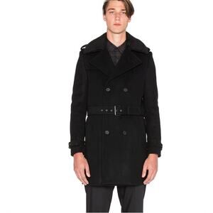 The Kooples Black Double Breasted Belted Wool-blend Coat (Size US M/L)